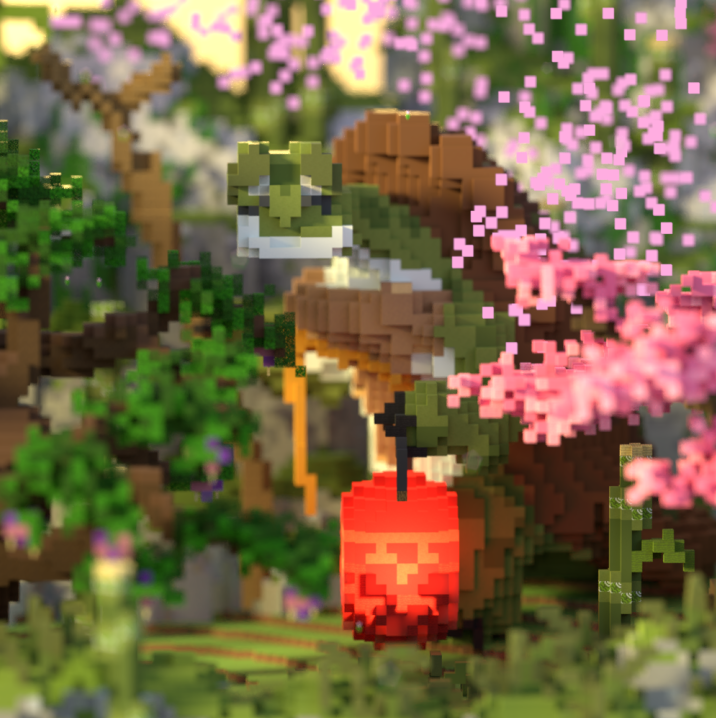 3D Voxel Art of Master Oogway among trees.